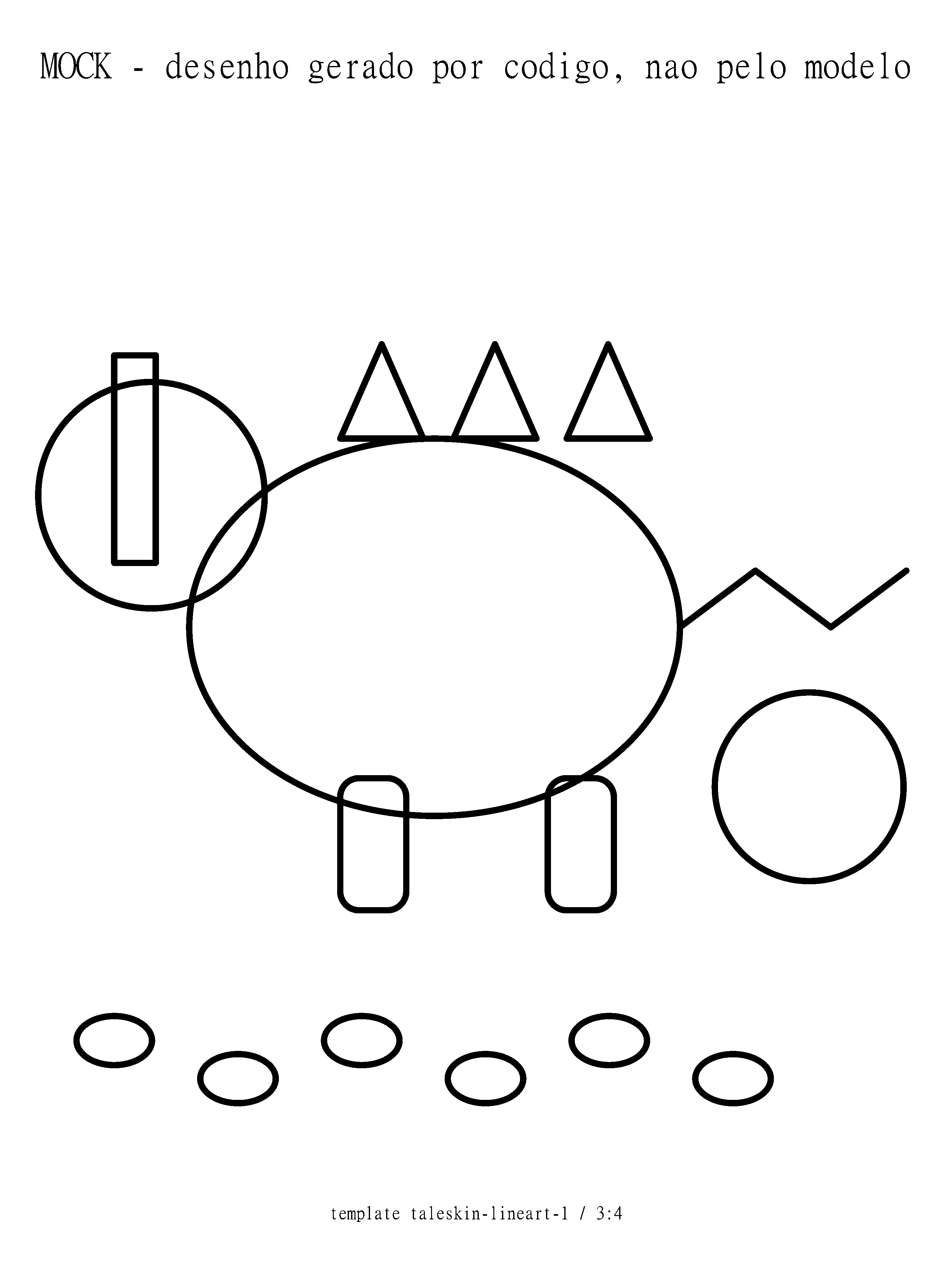 Desenho para colorir: Teca recém-saída da terra no canteiro, vista de perto e de lado, com metade do corpo acima do chão e metade abaixo. A casca com riscos que descem em volta dela está visível, a raiz fina sai por baixo e passa entre duas pedrinhas, e o brotinho de duas folhas abre no topo.